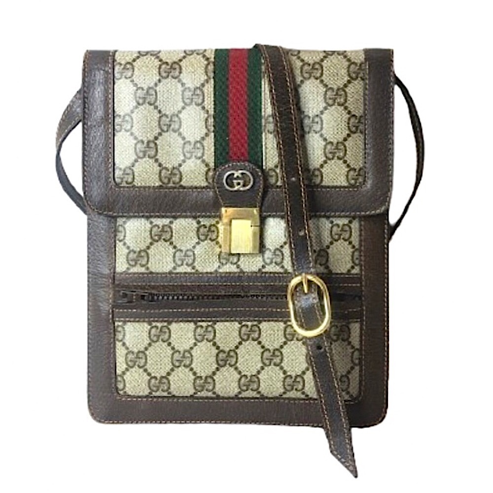 GUCCI GG Ophidia Sherry Line Brown Leather Coated Canvas Messenger Bag